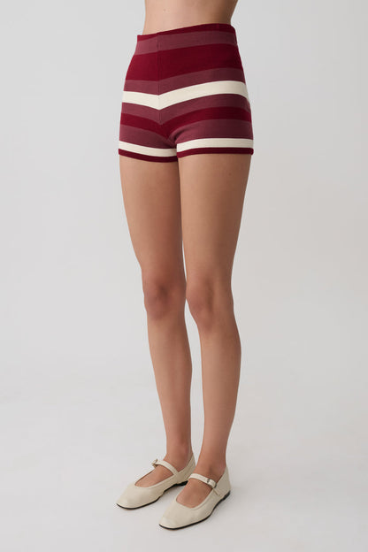 Philly Stripe Knit Short - Burgundy/Cream