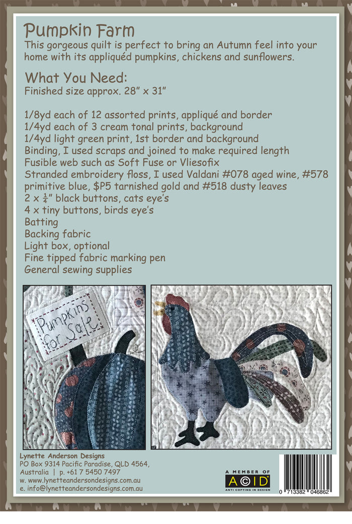 Pumpkin Farm Quilt by Lynette Anderson Pattern Back