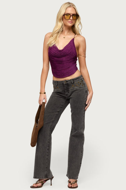 Elenie Fringed Cowl Neck Top