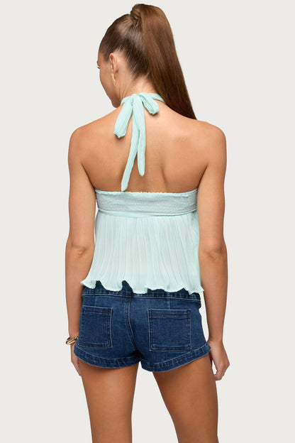 Pleated Chiffon Babydoll Halter Top