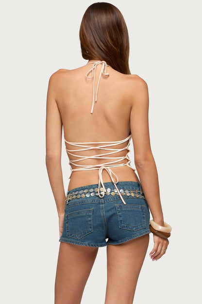 Catia Backless Sequin Mesh Halter Top