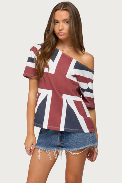 Union Jack Off Shoulder T Shirt