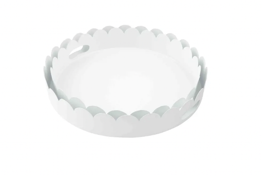 Scalloped White Metal Tray- Large