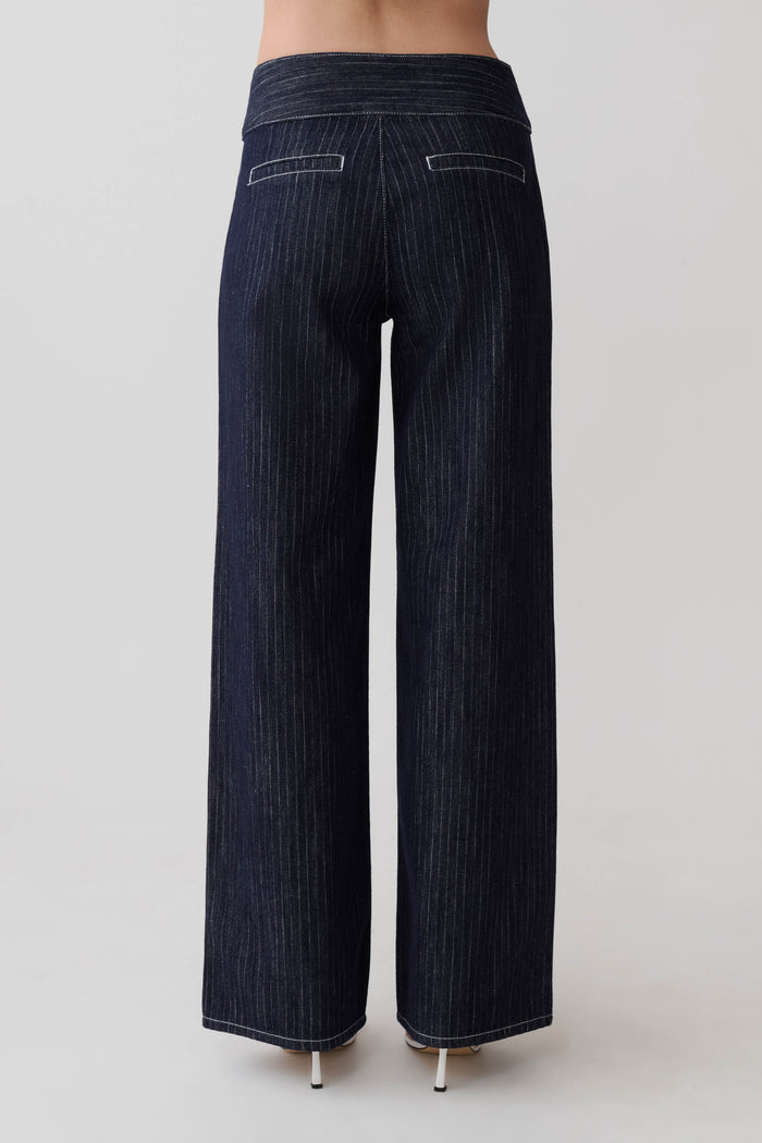 Sienna Flare Mid Rise Denim Jeans - Indigo Pinstripe