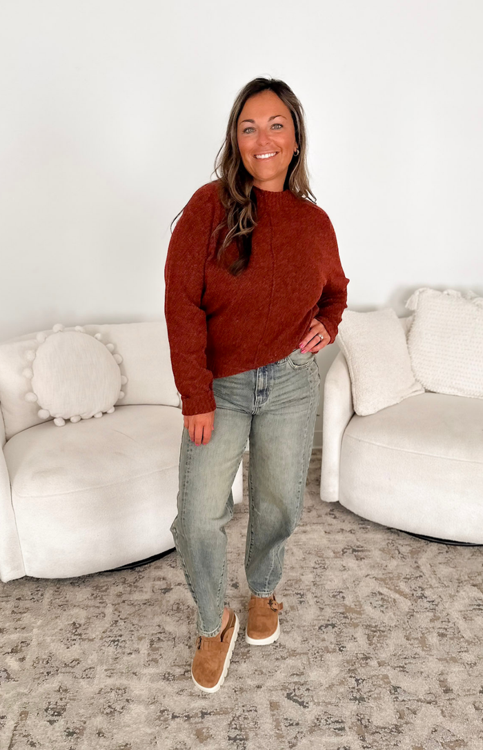 Soft Knit Rust Crew Neck Sweater