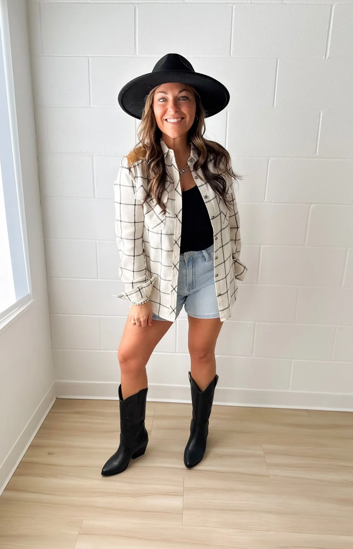 Suede Shoulder & Elbow Patch Button Down Shirt