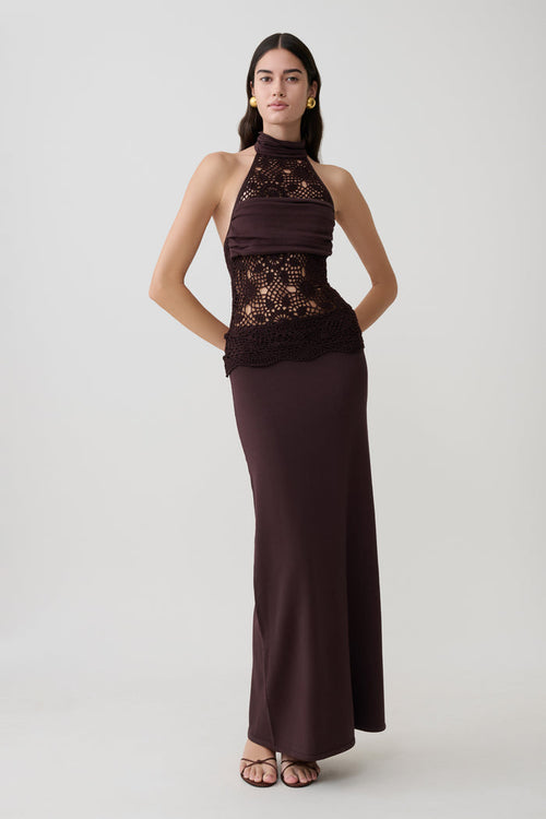 Tessie Knit & Crochet Maxi Dress - Dark Chocolate
