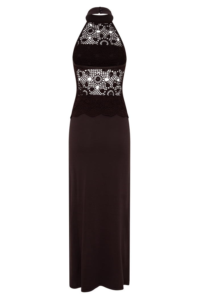 Tessie Knit & Crochet Maxi Dress - Dark Chocolate