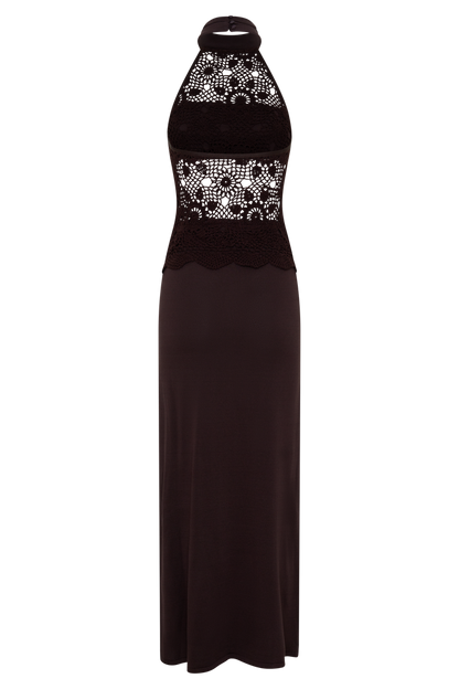 Tessie Knit & Crochet Maxi Dress - Dark Chocolate