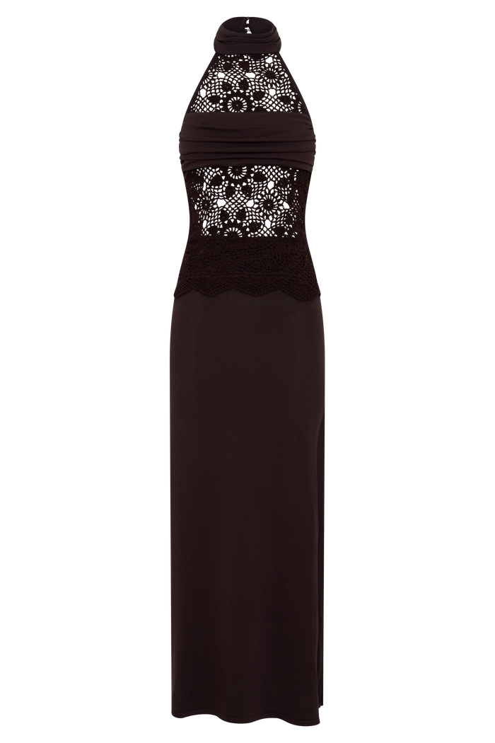 Tessie Knit & Crochet Maxi Dress - Dark Chocolate