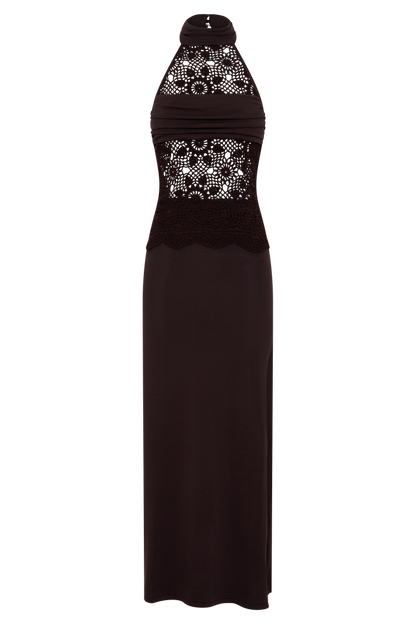Tessie Knit & Crochet Maxi Dress - Dark Chocolate