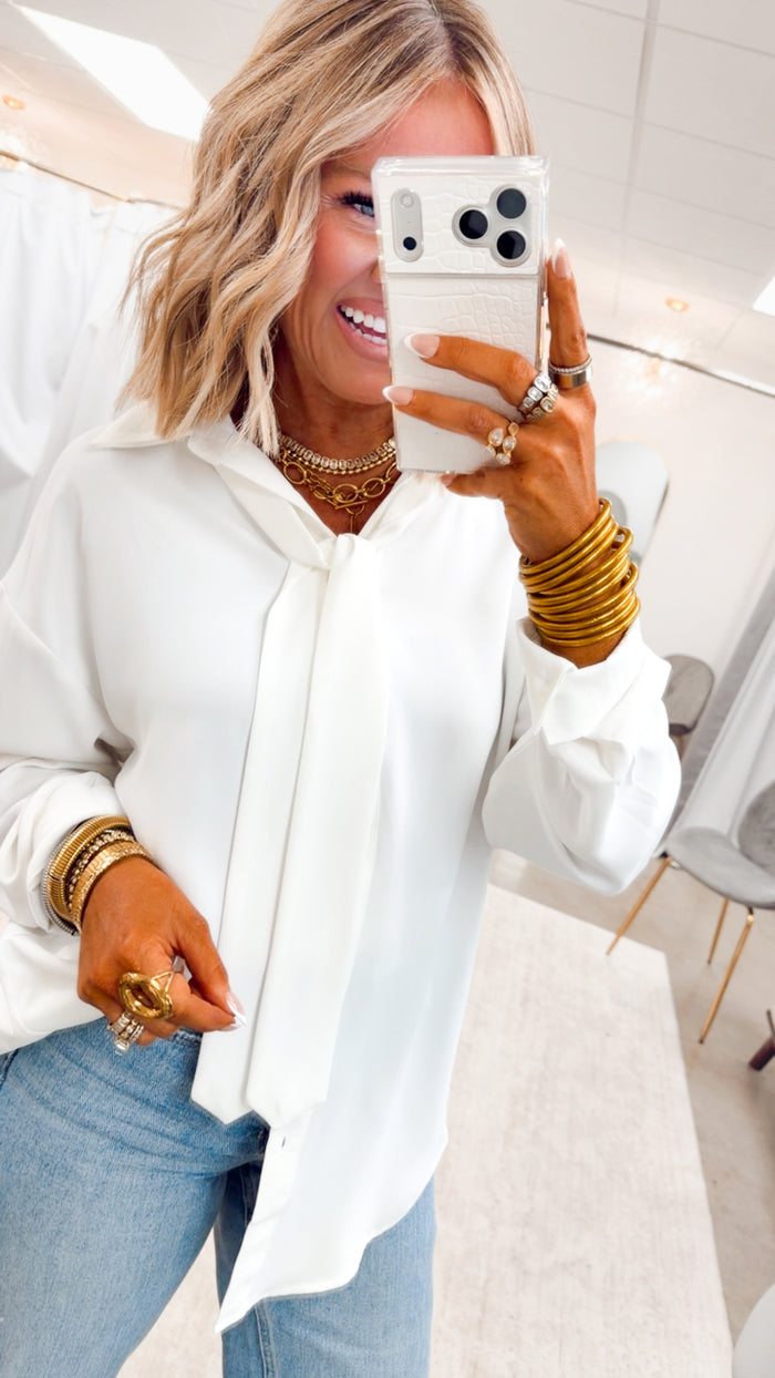 The Bianca Tie Neck Blouse-White