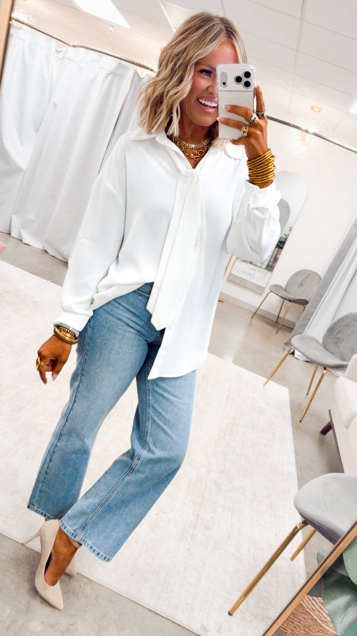 The Bianca Tie Neck Blouse-White