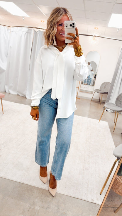 The Bianca Tie Neck Blouse-White