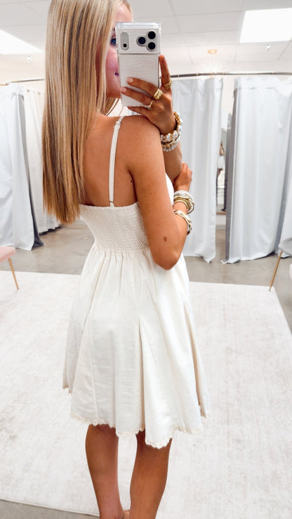 The Evelyn Lace Mini Dress-Cream