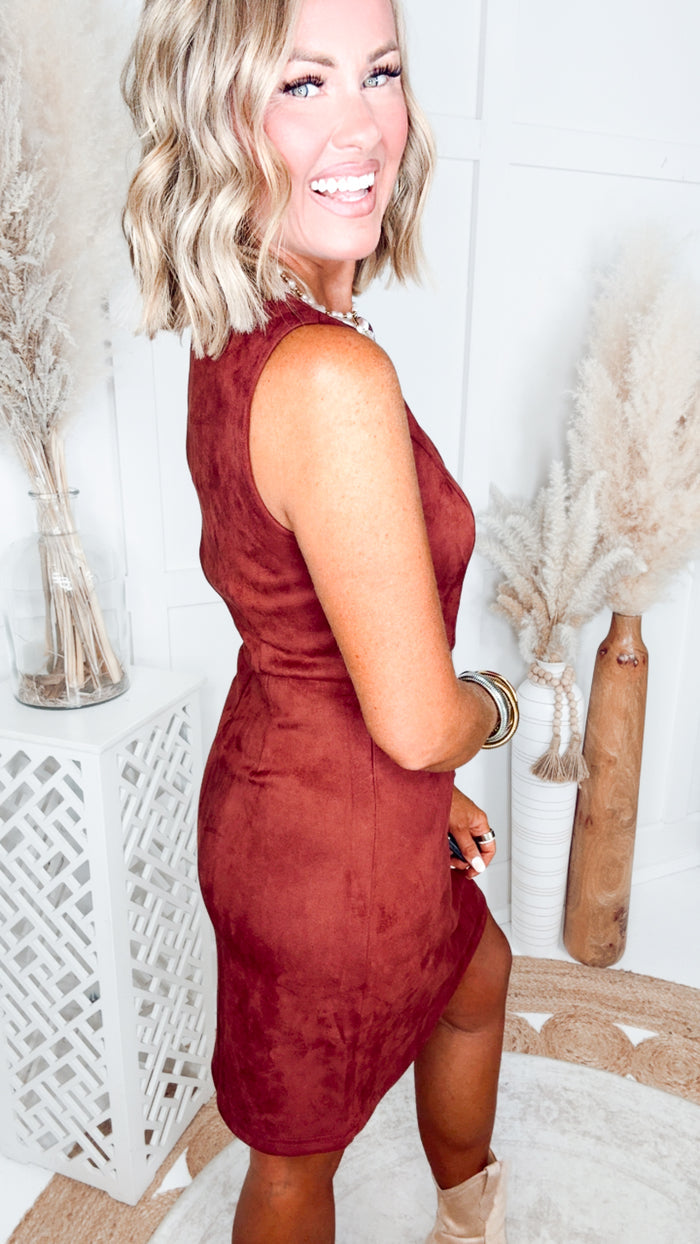 The Greer Suede Mini Dress-Burgundy