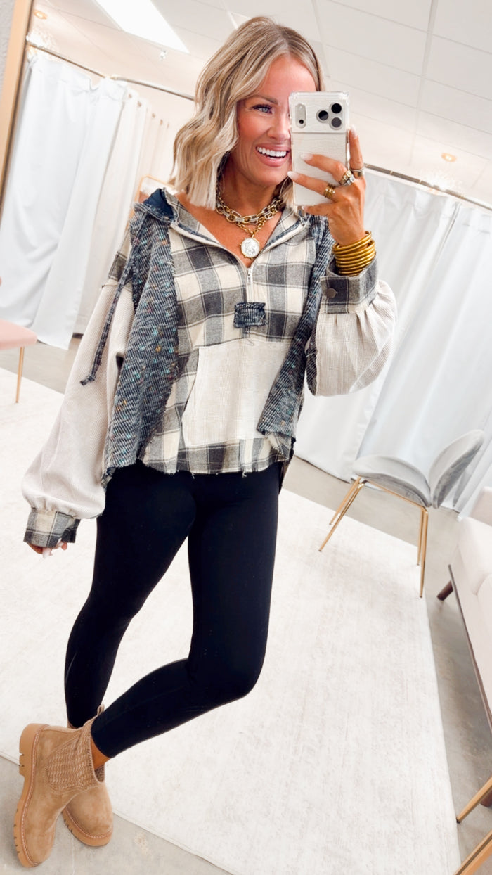 The Gypsy Soul Hoodie Top-Beige Plaid