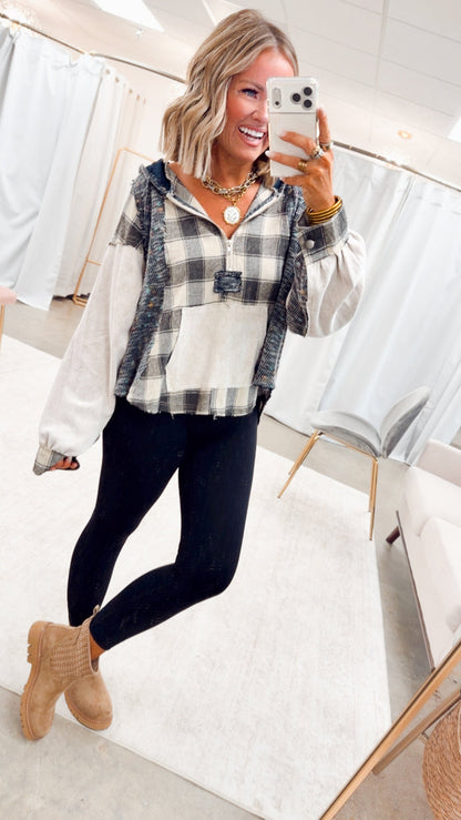 The Gypsy Soul Hoodie Top-Beige Plaid