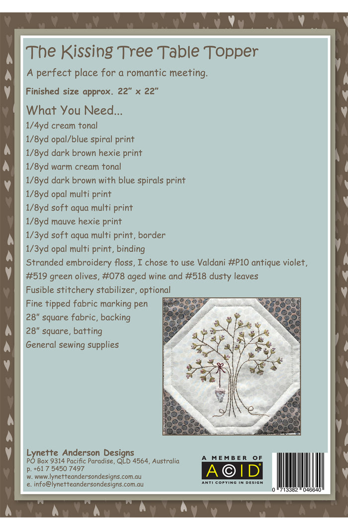 Kissing Tree Table Topper by Lynette Anderson Pattern Back