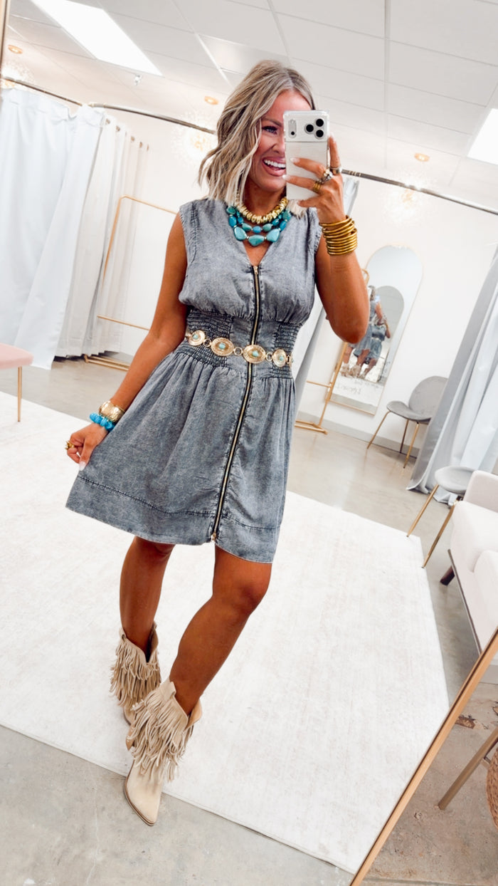 The Laramie Lane Dress-Black Denim