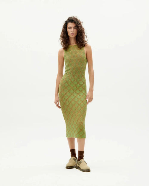Thinking Mu Femme - Parrot Pippi Knitted Dress - Green and Orange-Robes-WKN00177