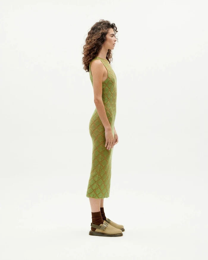 Thinking Mu Femme - Parrot Pippi Knitted Dress - Green and Orange-Robes-WKN00177