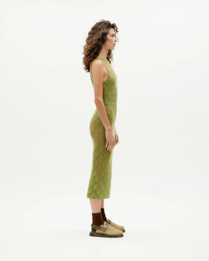 Thinking Mu Femme - Parrot Pippi Knitted Dress - Green and Orange-Robes-WKN00177