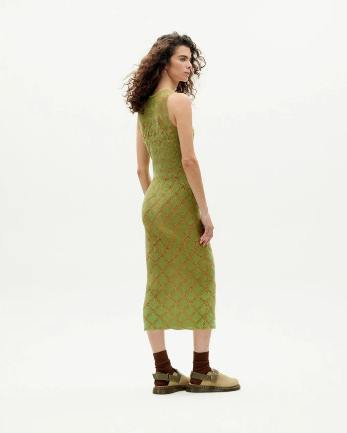 Thinking Mu Femme - Parrot Pippi Knitted Dress - Green and Orange-Robes-WKN00177