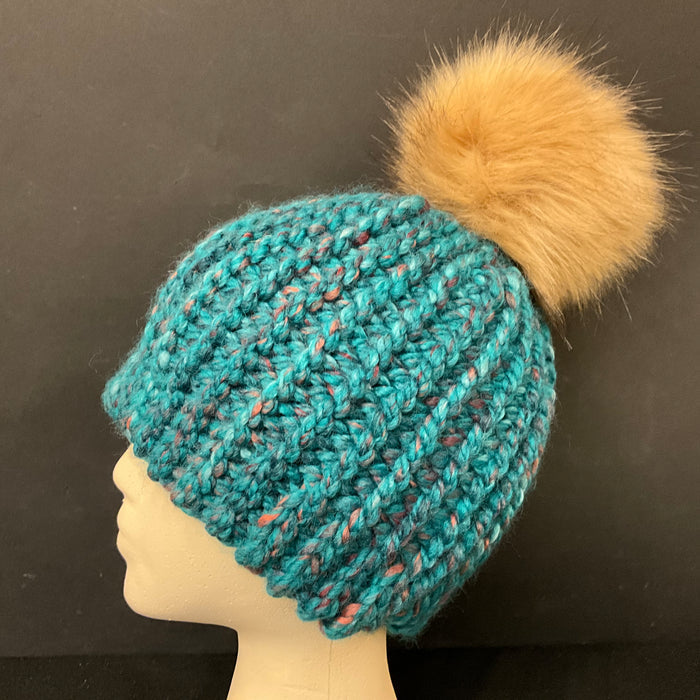 “Tweedy Big Green Hat” hand knitted hat