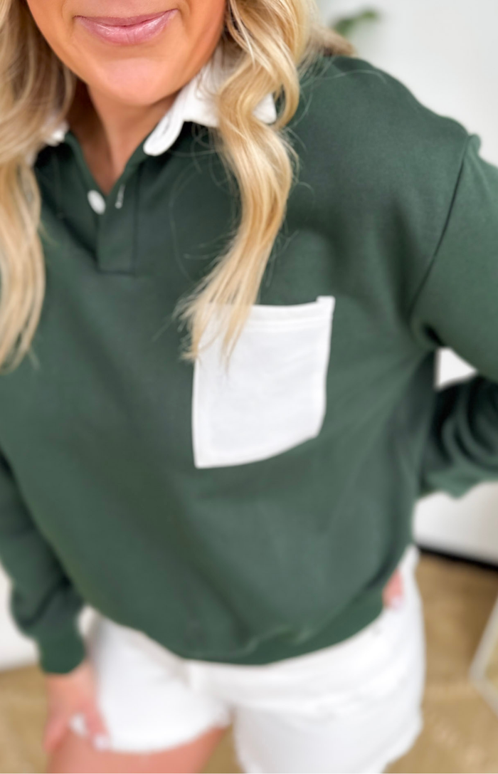 Two Toned Polo Collared Pullover