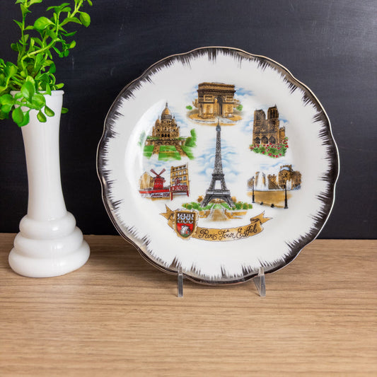Vintage 1980s Souvenir Plate  - Paris Tour Eiffel - Lovre, Notre-Dame, Arc de Triomphe, Sacre Coeur, Moulin Rouge - NextStage Vintage