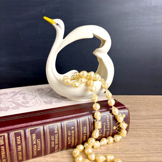 Vintage Eyelash Swan Trinket Dish, Mid Century White Porcelain Ring Holder Vanity Decor - NextStage Vintage