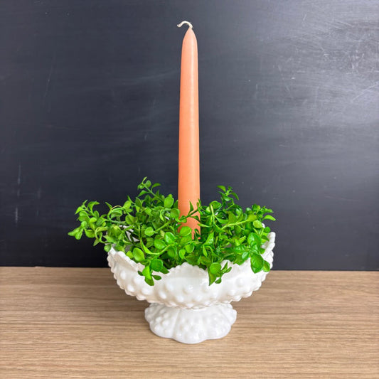 Vintage Fenton Hobnail Milk Glass Candle Bowl #3872 – Pedestal Centerpiece, 6 Candle Holder, Mid Century Milk Glass Decor - NextStage Vintage