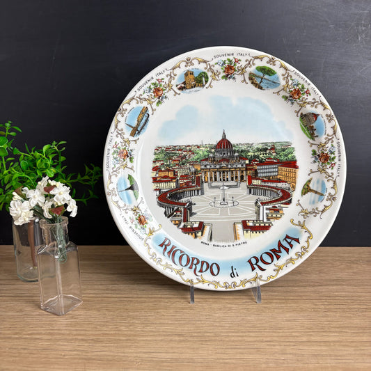 Vintage Italian Porcelain Souvenir Plate - Ricordo di Roma - St. Peter's Basilica - Italian City Scenes - NextStage Vintage