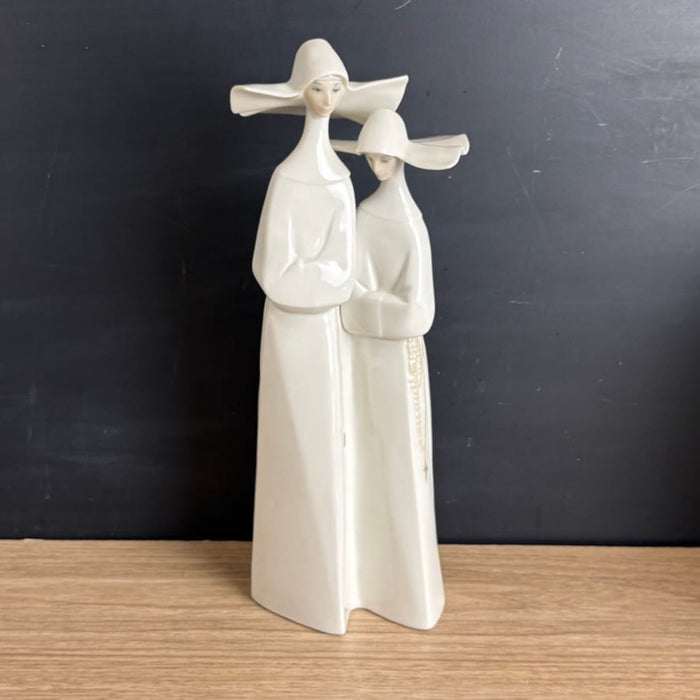 Vintage Lladro Two Nuns Figurine #4611 Glossy Porcelain Spain 13.25" Tall - NextStage Vintage