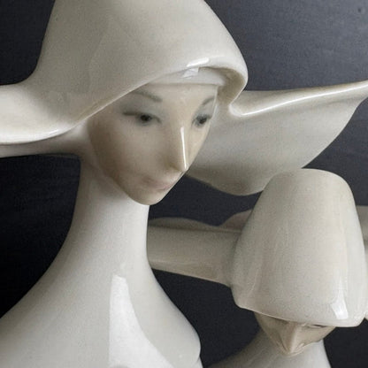 Vintage Lladro Two Nuns Figurine #4611 Glossy Porcelain Spain 13.25" Tall - NextStage Vintage