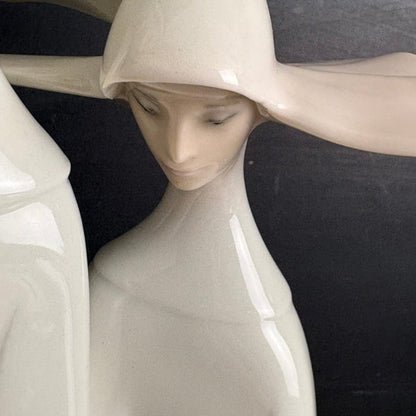 Vintage Lladro Two Nuns Figurine #4611 Glossy Porcelain Spain 13.25" Tall - NextStage Vintage