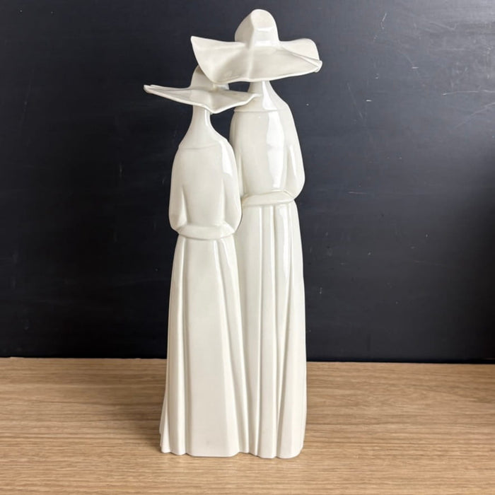 Vintage Lladro Two Nuns Figurine #4611 Glossy Porcelain Spain 13.25" Tall - NextStage Vintage