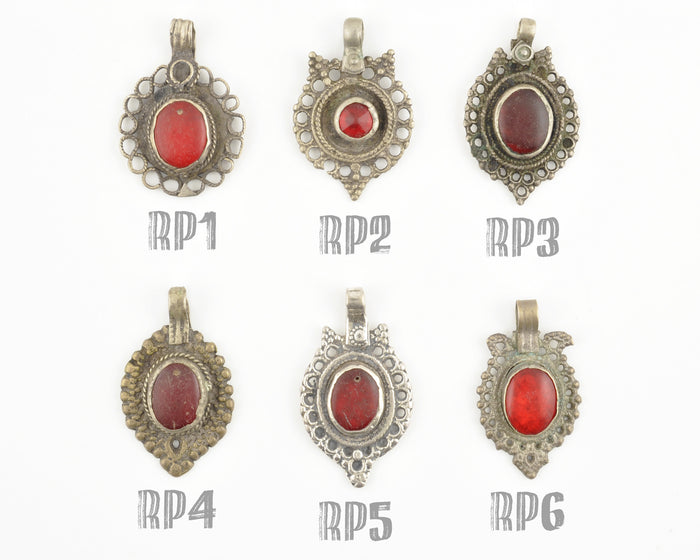 Vintage Pendants-Tribal Gypsy Glass Pendant-Antique Silver-Red-Choose Your Style-Quantity 1 Tamara Scott Designs