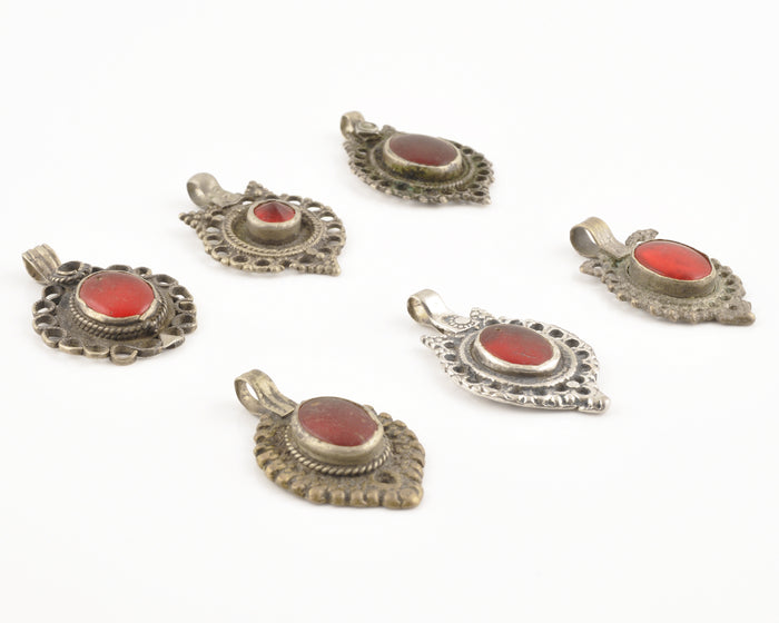 Vintage Pendants-Tribal Gypsy Glass Pendant-Antique Silver-Red-Choose Your Style-Quantity 1 Tamara Scott Designs