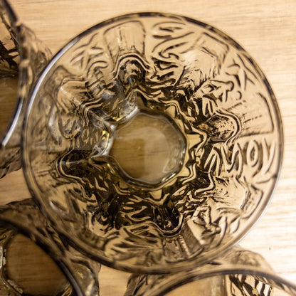 Vintage Smoky Glass Bamboo Juice Glasses - Set of 7 -  Mid Century Glassware - NextStage Vintage