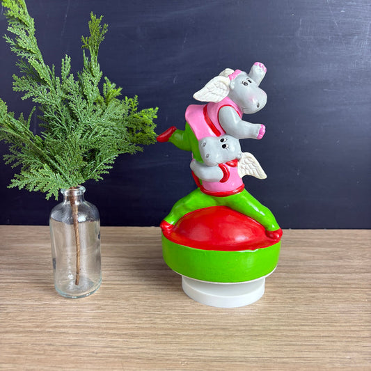Vintage Towle Ballerina Hippopotamus Angel Music Box - We Wish You a Merry Christmas - 1981 - House Hippo - NextStage Vintage