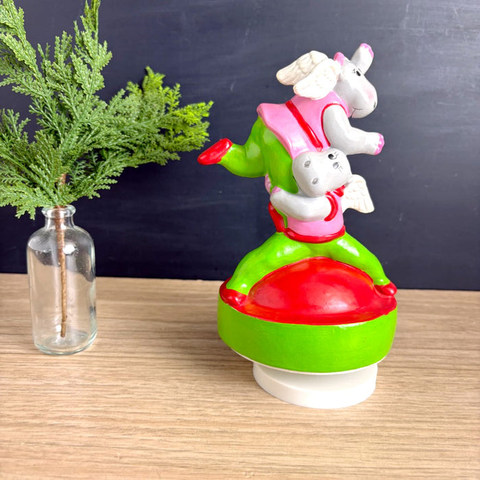 Vintage Towle Ballerina Hippopotamus Angel Music Box - We Wish You a Merry Christmas - 1981 - House Hippo - NextStage Vintage