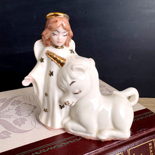 Vintage Unicorn And Angel Figurine Fantasy Mystical Gift - 1980s Enesco Style - NextStage Vintage