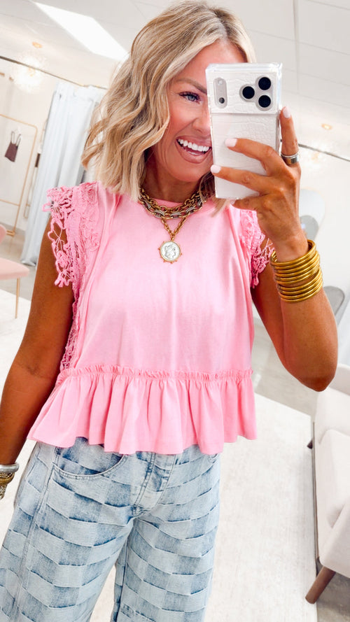 Wisteria Lace Top-Charming Pink