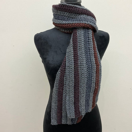 Wool Scarf in Grays and Burgundy